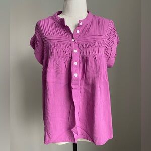 ANDREE BY UNIT Pink Flutter Sleeve Blouse with Smocked Mandarin Collar